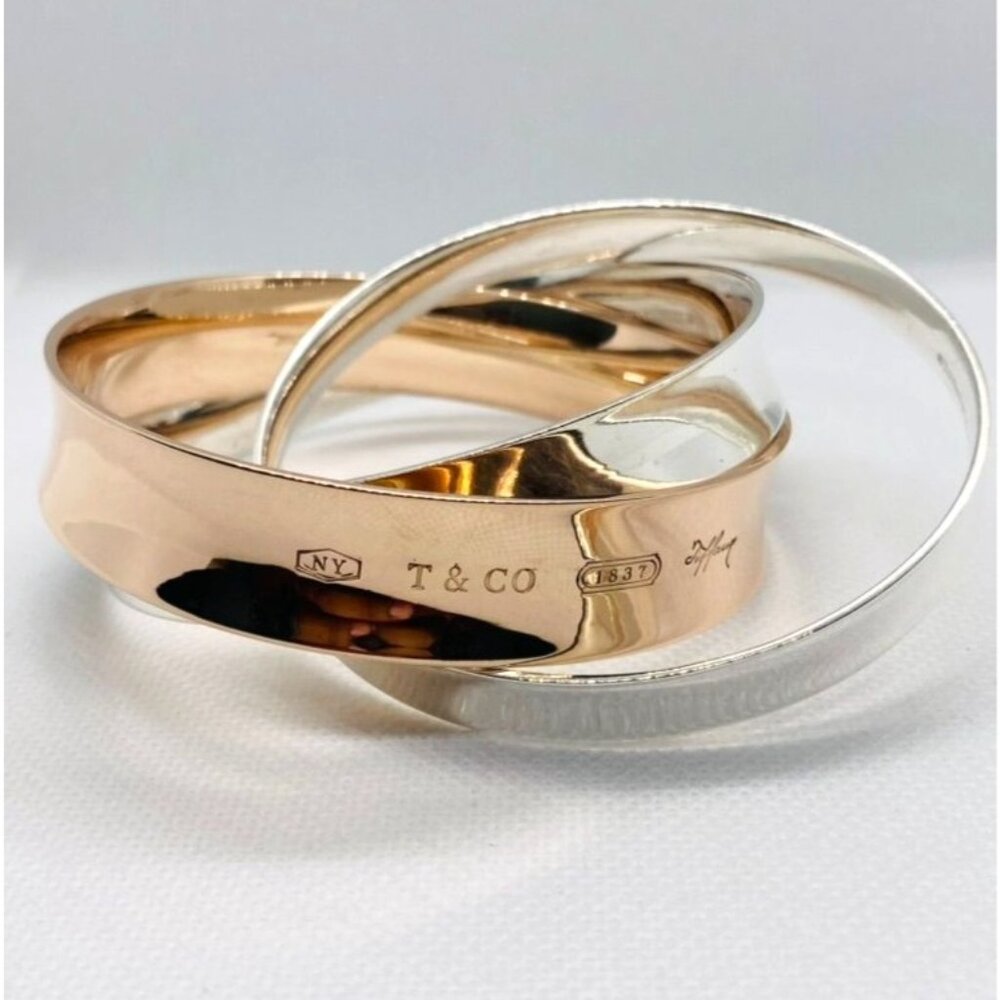 Tiffany & Co 1837 Interlocking Rubedo & Sterling Silver Bangles Bracelet